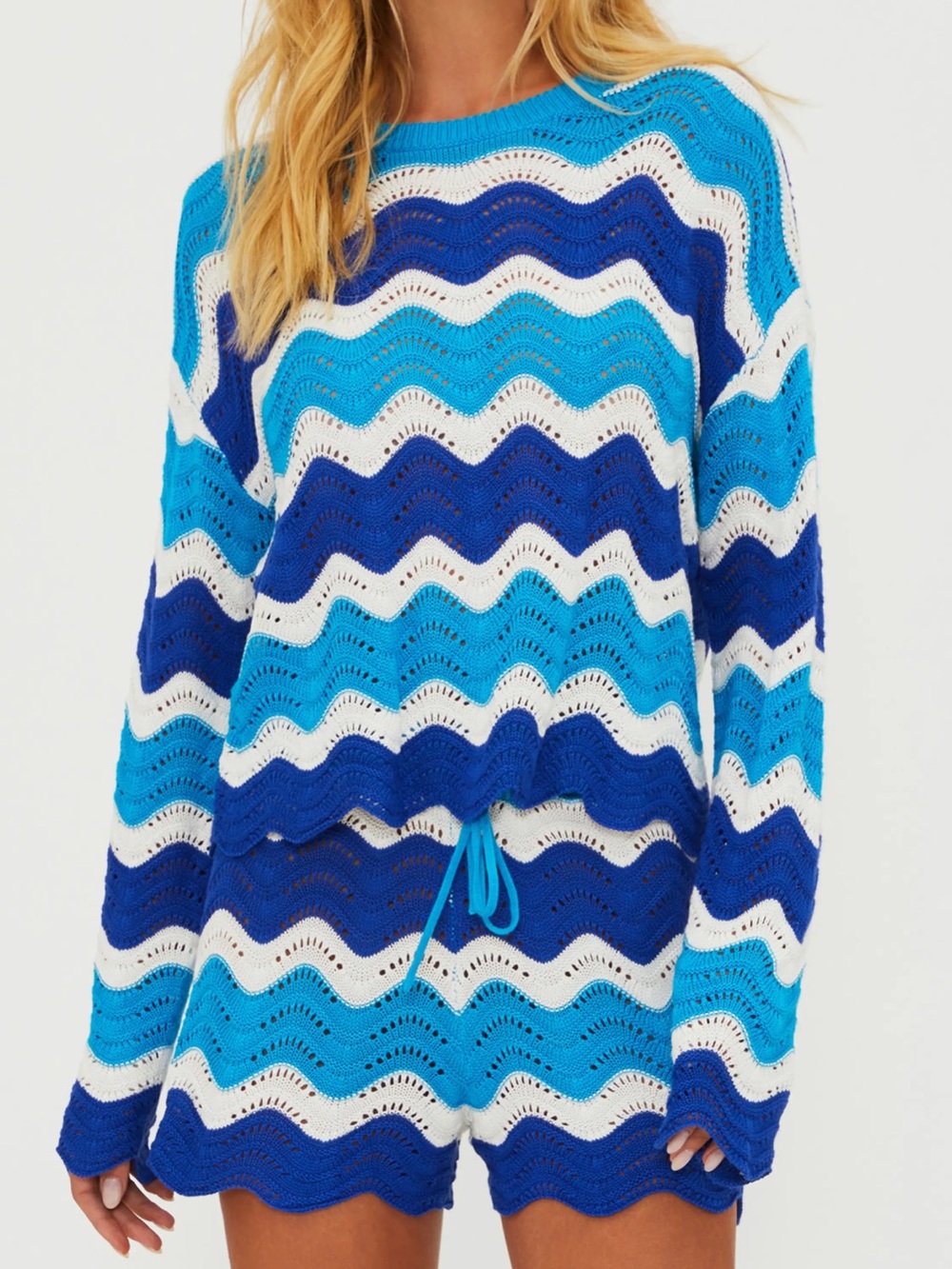 Beach Riot Chevron Pointelle Knit Scalloped Hem Sweater